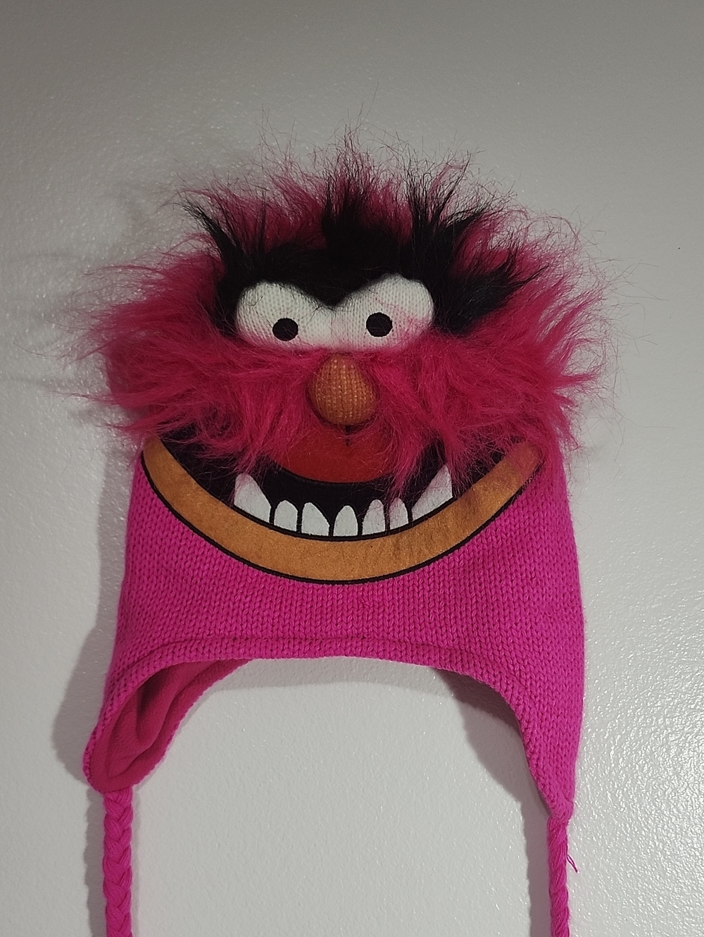 Pink Character Knit Kids Hat with Furry Face Winter Hat